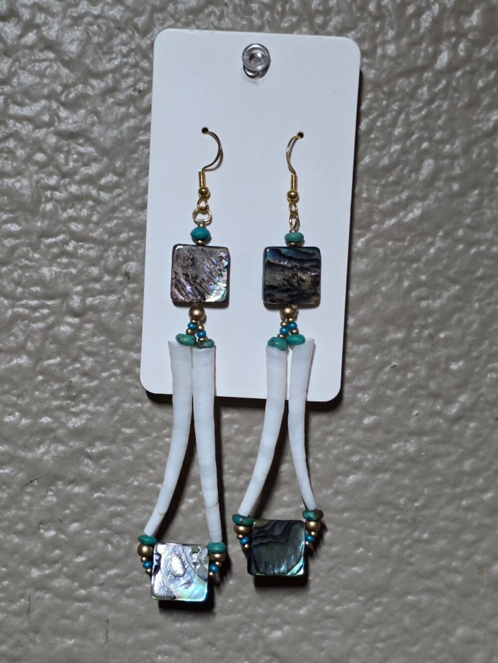 White Dentalium Shell and Abalone Earings